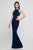 Terani Couture - 1815P5913 Embellished Halter Trumpet Dress With Train In Blue