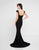 Terani Couture - 1815E6803 Cap Sleeve Beaded Long Dress with Cape In Black