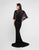 Terani Couture - 1815E6803 Cap Sleeve Beaded Long Dress with Cape In Black