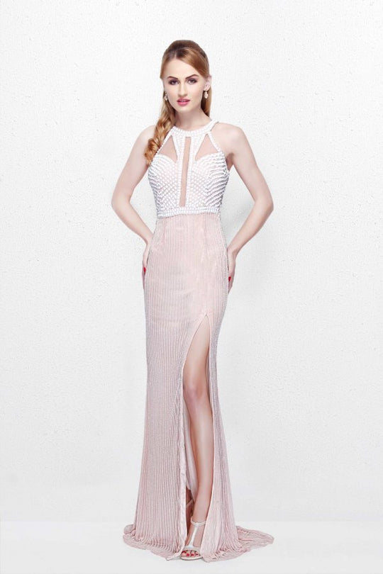Primavera Couture - Long Fitted Halter Dress  1816 in Pink