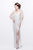 Primavera Couture - Shimmering Sequined V-Neck Sheath Gown with Slit 1817 in White