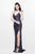 Primavera Couture - Shimmering Sequined V-Neck Sheath Gown with Slit 1817 in Blue