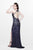 Primavera Couture - Shimmering Sequined V-Neck Sheath Gown with Slit 1817 in Blue