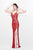 Primavera Couture - Shimmering Sequined V-Neck Sheath Gown with Slit 1817 in Red