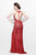 Primavera Couture - Shimmering Sequined V-Neck Sheath Gown with Slit 1817 in Red