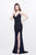 Primavera Couture - Sequined V-Neck Sheath Gown with Crisscrossed Straps 1818 in Blue