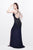 Primavera Couture - Sequined V-Neck Sheath Gown with Crisscrossed Straps 1818 in Blue