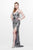 Primavera Couture - Shimmering Floral Printed V Neck Strappy Long Gown 1820 in Silver and Black