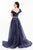 Terani Couture - 1821E7100 Dramatic Off Shoulder Sheer Overskirt Gown in Blue