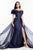 Terani Couture - 1821E7100 Dramatic Off Shoulder Sheer Overskirt Gown in Blue