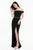 Terani Couture - 1821E7101 Mock Wrap Style Off Shoulder Long Gown in Black