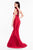 Terani Couture - 1821E7106 Velvet Rose Accented Mikado Long Gown in Red