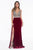 Terani Couture - 1821E7109 Crystal Crusted High Slit Velvet Gown in Neutral and Red