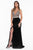 Terani Couture - 1821E7109 Crystal Crusted High Slit Velvet Gown in Neutral and Black