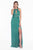 Terani Couture - 1821E7119 Pleated Metallic Knit Plunging Cutout Gown  in Green