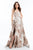Terani Couture - 1821E7123 Floral Strapless Side Draped Evening Gown in White and Gold