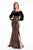 Terani Couture - 1821E7124 Embroidered Asymmetrical Long Sleeves Gown in Red and Black