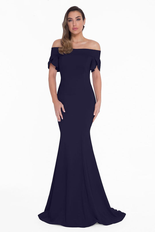 Terani Couture - 1821E7125 Tulip Sleeve Off Shoulder Mermaid Gown in Blue
