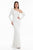 Terani Couture - 1821E7133 Feathered Floral Ornate Long Sleeve Gown in White