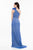 Terani Couture - 1821E7138 Feather Accented One Shoulder Sheath Dress in Blue