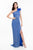 Terani Couture - 1821E7138 Feather Accented One Shoulder Sheath Dress in Blue