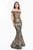 Terani Couture - 1821E7164 Off Shoulder Printed Jacquard Mermaid Gown in Black and Gold