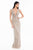 Terani Couture - 1821GL7401 Beaded Fringe Deep V-neck Sheath Dress in Silver and Neutral