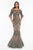 Terani Couture - 1821GL7412 Feather Ornate Illusion Scoop Beaded Gown in Pink and Green