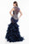 Terani Couture - 1821GL7415 Jeweled High Neck Feather Ornate Gown in Blue and Neutral