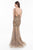 Terani Couture - 1821GL7423 Beaded Sheer Bateau Feathered Trumpet Gown in Neutral and Brown