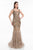 Terani Couture - 1821GL7423 Beaded Sheer Bateau Feathered Trumpet Gown in Neutral and Brown