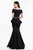 Terani Couture - 1821M7561 Surplice Off Shoulder Floral Embossed Gown in Blue