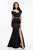 Terani Couture - 1821M7561 Surplice Off Shoulder Floral Embossed Gown in Blue