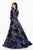 Terani Couture - 1821M7572 Three Tone Jacquard Floral Print Dress in Blue and Silver