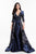Terani Couture - 1821M7572 Three Tone Jacquard Floral Print Dress in Blue and Silver