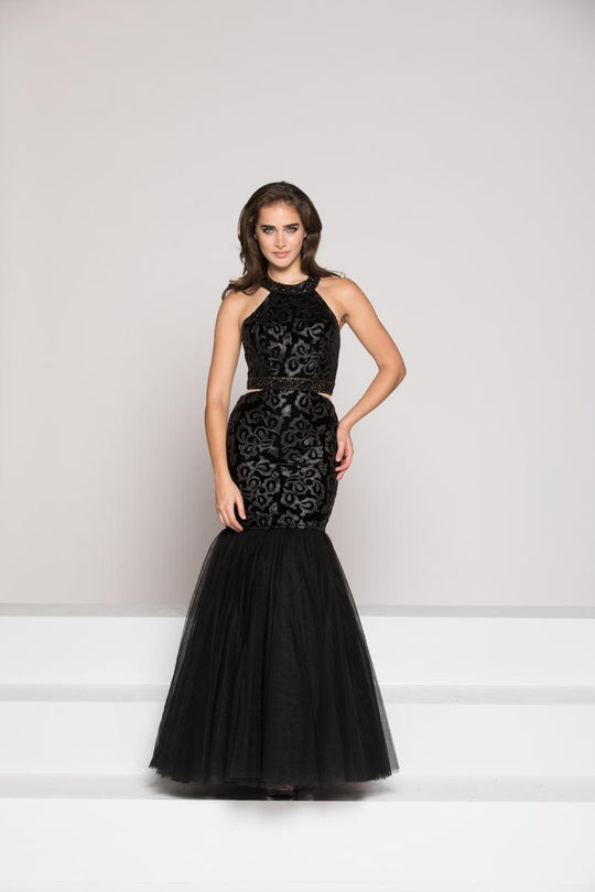 Colors Dress - 1821 Halter Leather Lace Dress with Detachable Tulle in Black