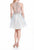 Terani Couture - 1821H7929 Floral Beaded Illusion Paneled Halter Dress In Blue and Gold