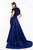 Terani Couture - 1822E7265 Brocade Floral Applique Feathered Dress in Blue
