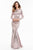 Terani Couture - 1822E7310 Long Sleeve Cowl Back Sequined Gown in Pink