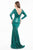 Terani Couture - 1822E7310 Long Sleeve Cowl Back Sequined Gown in Green