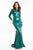 Terani Couture - 1822E7310 Long Sleeve Cowl Back Sequined Gown in Green