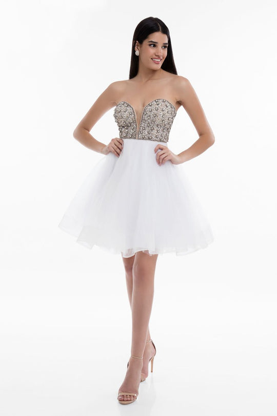 Terani Couture - 1821H7772 Crystal Ornate Homecoming Short Dress in White