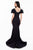 Terani Couture - 1822M7650 Beaded Fitted Feathered Evening Gown in Blue