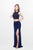 Primavera Couture - Two Piece Halter Long Gown with a Slit 1822 in Blue