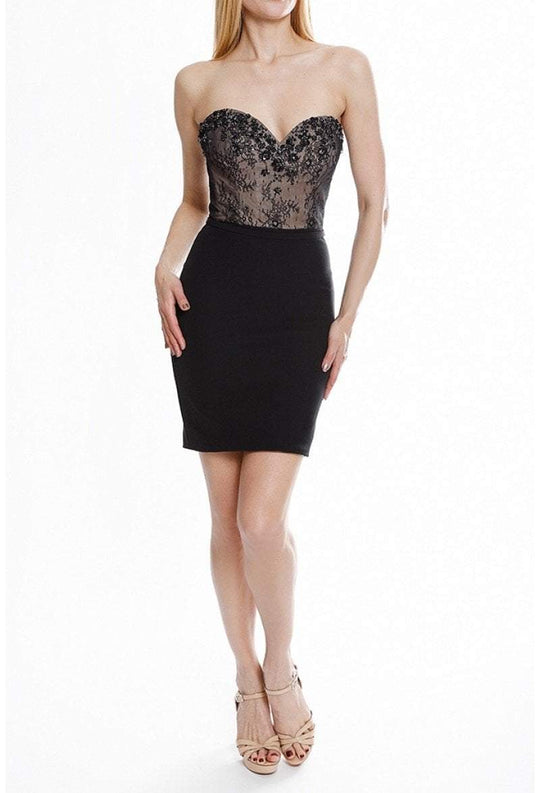 Terani Couture - 1822H7810 Strapless Lace Bodice Sheath Dress In Black