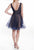 Terani Couture - 1822H7822 Pleated Plunging V-Neck Cocktail Dress in Navy Gunmetal