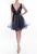 Terani Couture - 1822H7822 Pleated Plunging V-Neck Cocktail Dress in Navy Gunmetal