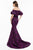 Terani Couture - 1823E7337 Shirred Off-Shoulder Brocade Trumpet Gown in Black and Purple