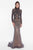 Terani Couture - 1823GL7530 Beaded High Neck Long Sleeves Evening Gown in Gray