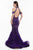 Terani Couture - 1823GL7531 Beaded and Feathered Mermaid Dress in Purple and Neutral